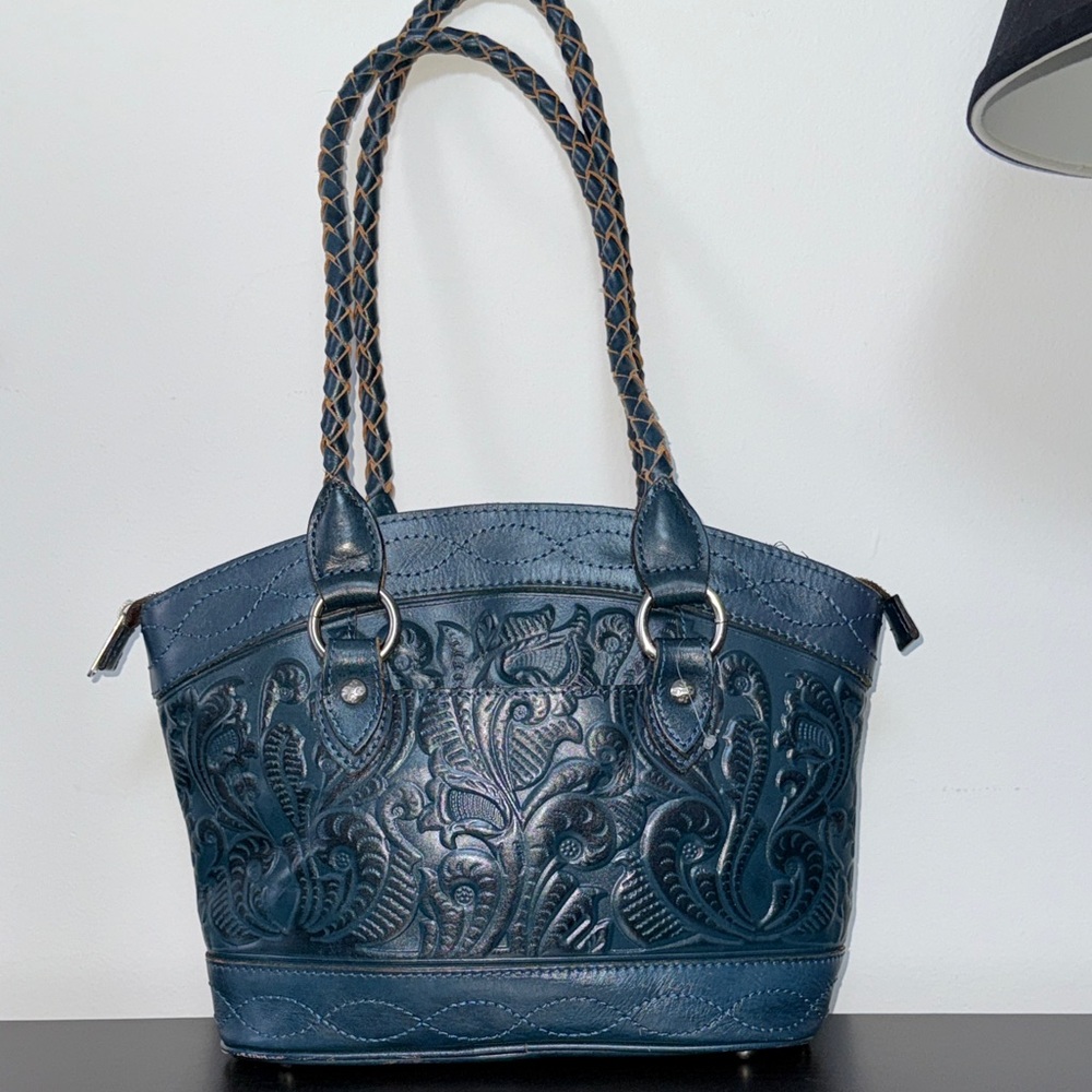 Embossed Floral Shoulder Bag in Deep Teal